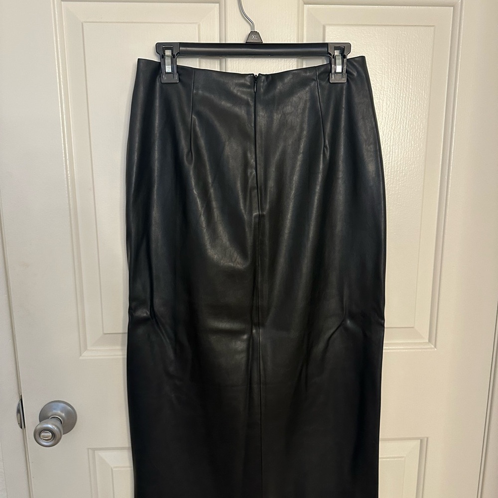 Zara Faux Leather Midi skirt with slit, high rise
